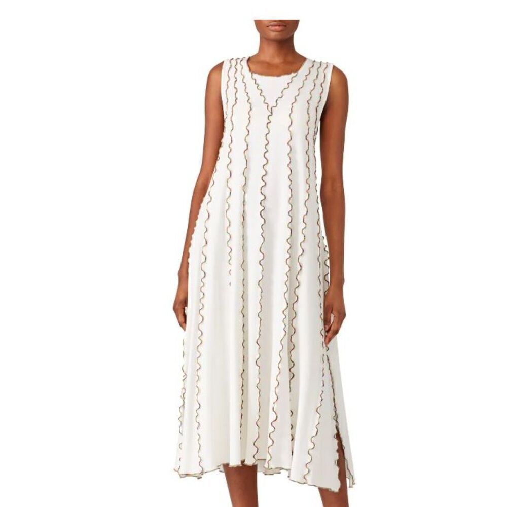 See by Chloe Cloudy White Midi Dress with Multicolor Seams Stretchy Size‎ Medium